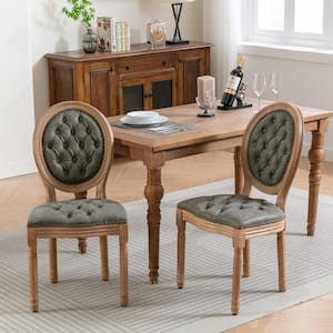 French Style Solid Wood Frame PU Leather Upholstered Dining Chair with Nailhead Trim(Set of 2)White Pine Green