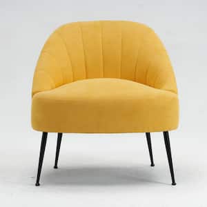 Yellow Fabric Accent Chair with Black Metal Legs for Living Room