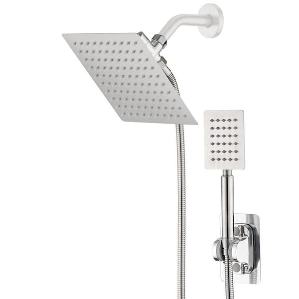 1-Spray 8 in. Wall Mount Dual Fixed and Handheld Shower Head 1.8GPM in Brushed Nickel