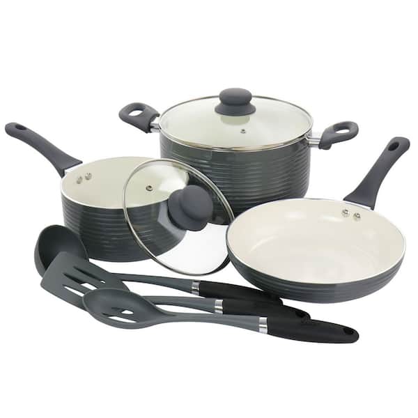Ridge Valley 8 Piece Aluminum Nonstick Cookware Set in Grey