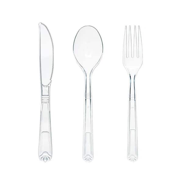 Silver Extra Heavy Duty Disposable Plastic Silverware Set Utensils Forks Spoons Knives 72-Pieces Per Case