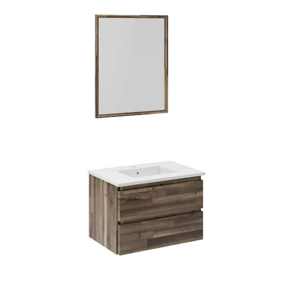 Fresca Formosa 30 in. Single Sink Wall Mount Acacia Bath Vanity with White Quartz Top, Undermount Ceramic Sink and Mirror