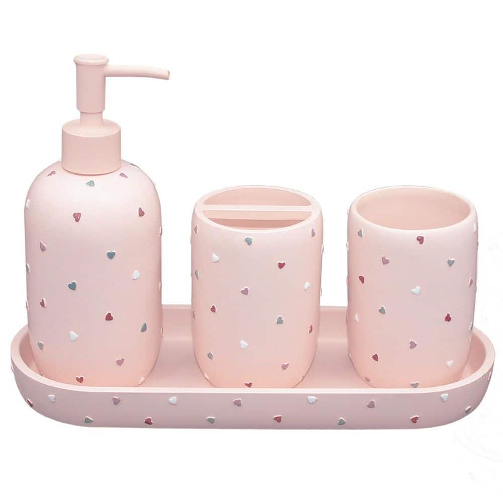 Wudkey 4-Piece Bath Accessory Set, Premium Pastel Heart Bathroom