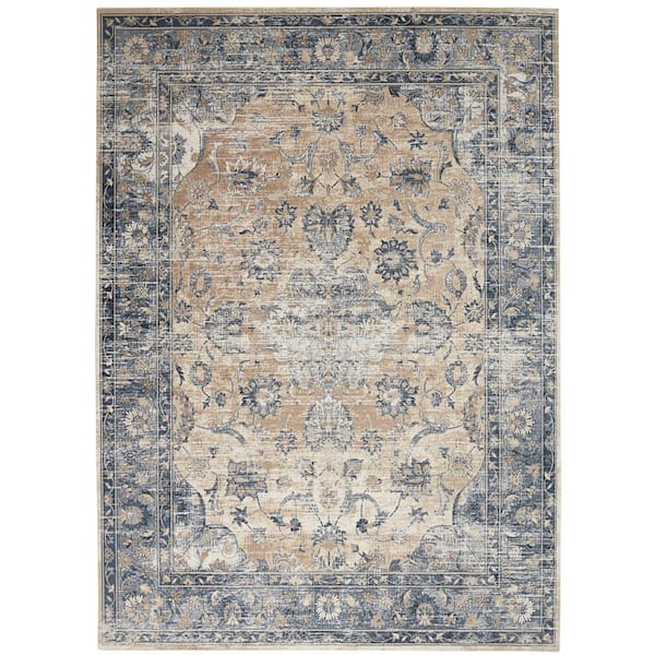 Kathy Ireland Home Malta Blue/Ivory 8 ft. x 11 ft. Traditional Area Rug