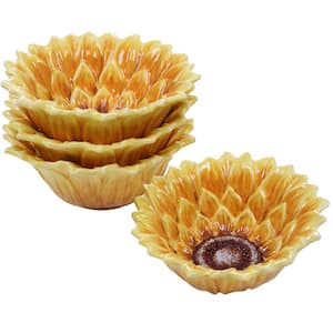 Sunset Sunflower Multi-color 3-D Ice Cream Bowl (Set of 4)