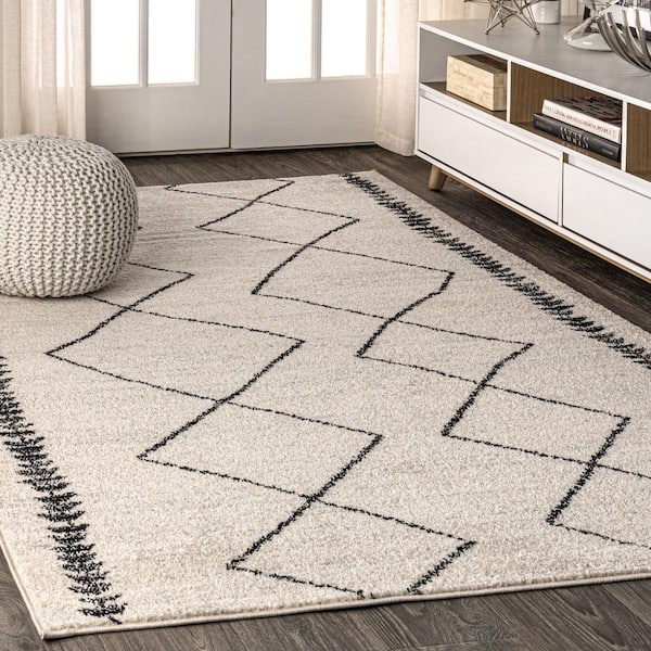 JONATHAN Y Zaina Moroccan Beni Souk Cream/Black 3 ft. x 5 ft. Area Rug
