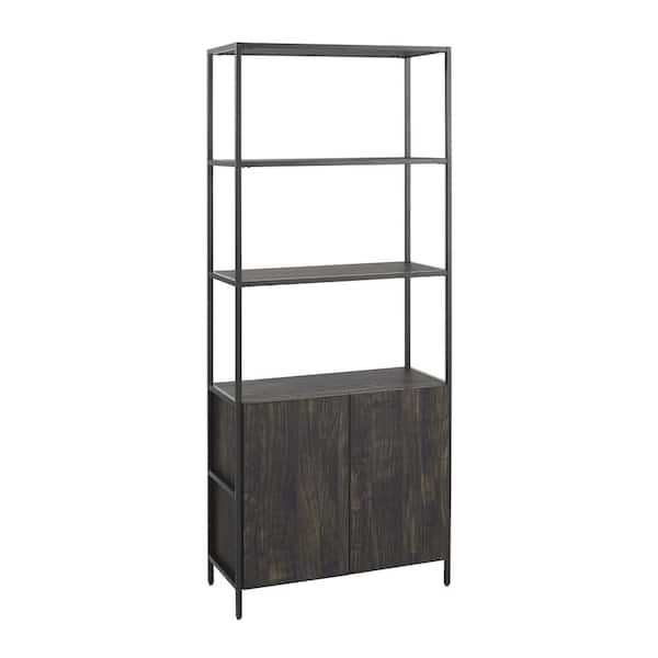 CROSLEY FURNITURE Jacobson 81 in. Brown Ash 3-Shelf Etagere Bookcase with Cabinet