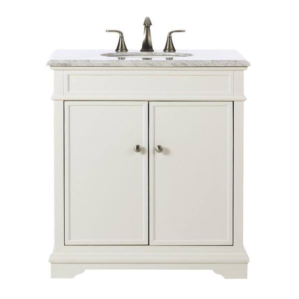 Home Decorators Collection Belvedere 31 in. W x 22 in. D Bath Vanity in White with Natural Marble Vanity Top in Grey
