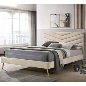 Stateridge Beige Polyester Frame Full Platform Bed with Padded Headboard