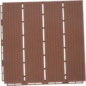 12 in. x 12 in. Plastic Interlocking Deck Tiles Straight Grain Brown (10-Pack)