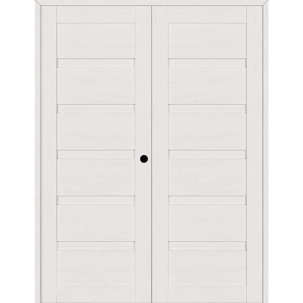 Belldinni Louver 64 in. x 79.375 in. Left Active Bianco Noble Wood Composite Double Prehung Interior Door