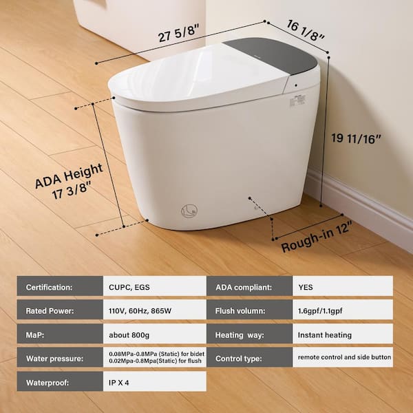 Unbranded 1.6/1.1 GPF Smart Toilet Bidet with ADA and LED Features