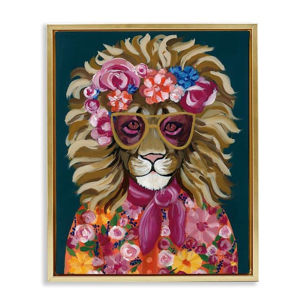 Miami Living Lion by Yvette St. Amant Gold Floater Frame Animal Graphic Art Print 31 in. x 25 in.