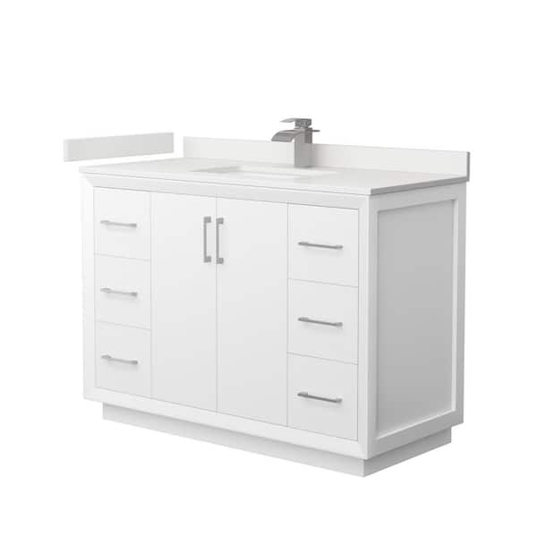 Wyndham Collection Strada 48 in. W x 22 in. D x 35 in. H Single Bath Vanity in White with White Quartz Top
