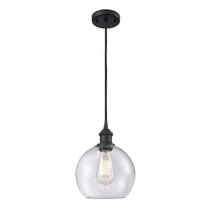 Athens 1-Light Matte Black Shaded Pendant Light with Seedy Glass Shade