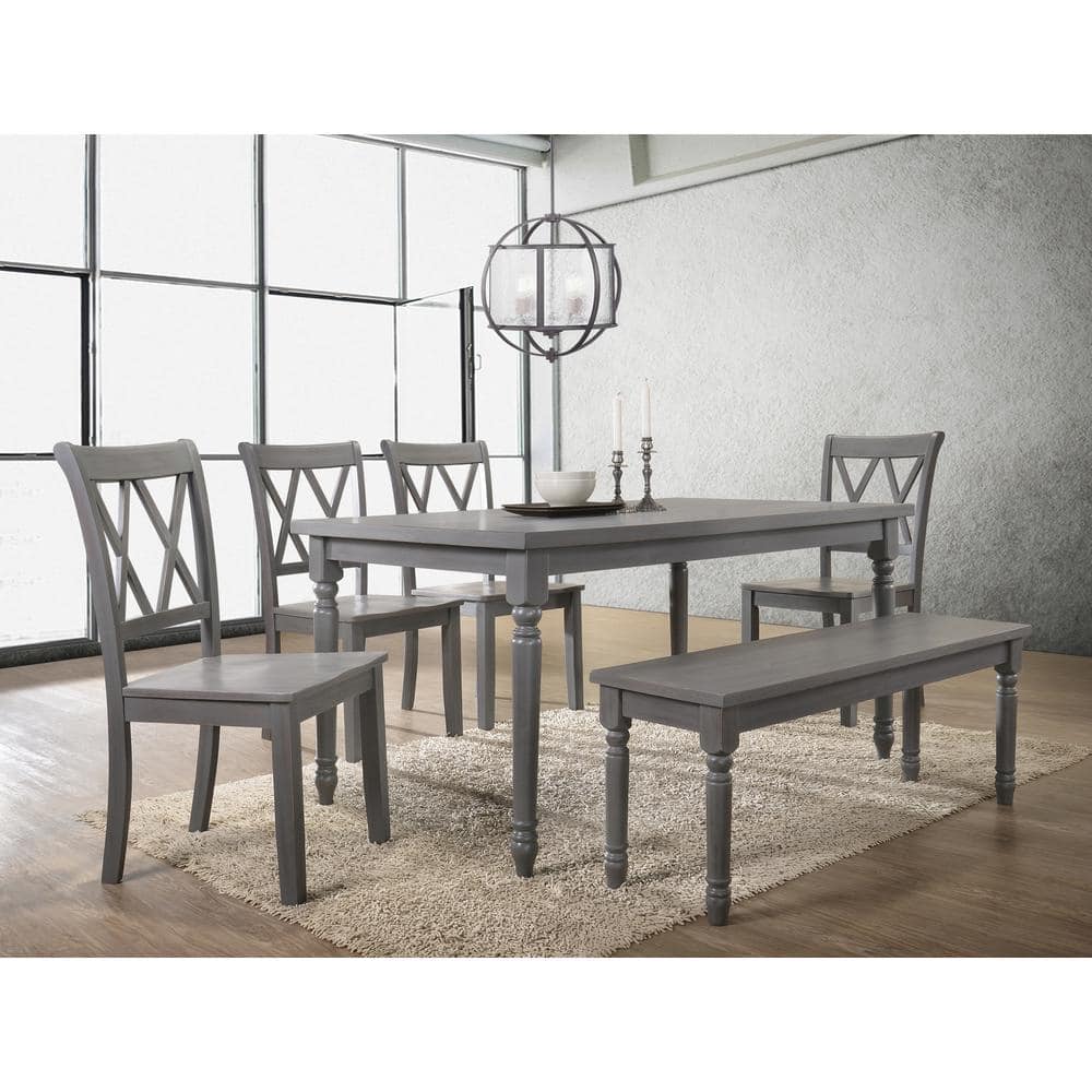 Luxembourg Rustic Gray Solid Wood High-Back Side Chair, Set of 2