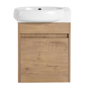 Modern 16.8 in. W x 11.6 in. D x 21.3 in. H Single Sink Wall Mount Bath Vanity in Brown with White Ceramic Top