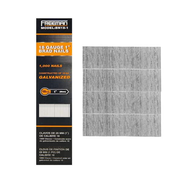 Freeman 18-Gauge 1-1/4 in. Glue Collated Brad Nails - 1,000 Count - Galvanized Steel, Ideal for Trim, Moulding, and Baseboards