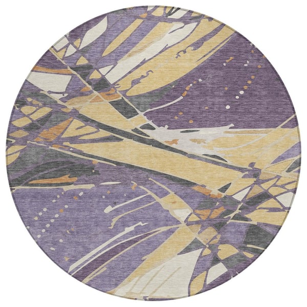 Chantille Machine Washable Indoor/Outdoor Abstract ACN2862 Plum 8 ft. x 8 ft. Round Rug