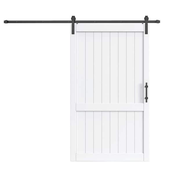 easelife 48 in. x 84 in. White DH Shape MDF Sliding Barn Door with Hardware Kit