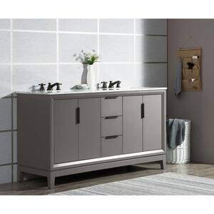 Elizabeth 60 in. Cashmere Grey With Carrara White Marble Vanity Top With Ceramics White Basins and Mirror