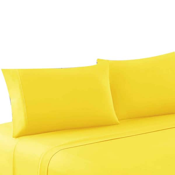 THE URBAN PORT Bezons Yellow 4-Piece King Size Microfiber Sheet Set with 1800-Thread Count