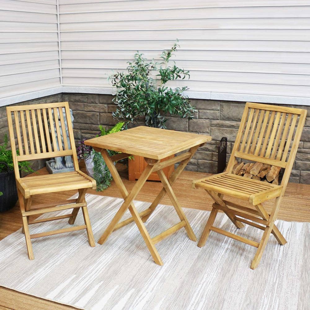 Sunnydaze Decor Nantasket 3-Piece Teak Folding Outdoor Bistro Set (2 Chairs and 1 Table) - 2