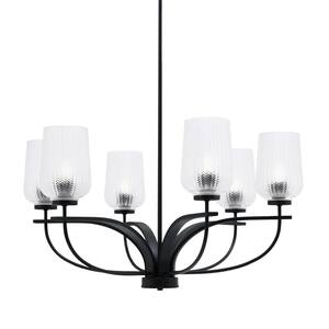 Olympia 6-Light Matte Black Round Chandelier with 5 in. Clear Textured Glass Shades, No bulbs included