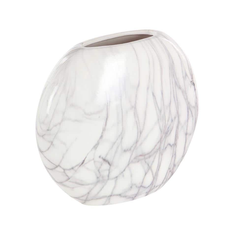 Gray Faux Marble Ceramic Decorative Vase Set with Abstract Design