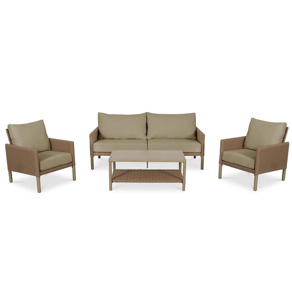 Patio Modern beige 4-Piece Wicker Round Standard Height Outdoor Dining Set with beige Neutral Cushions price history on PriceWatchPro
