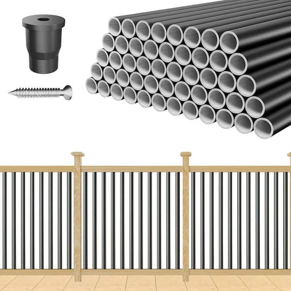 KIWDZFU 32 in. H x 0.75 in. W Black Metal Round Deck Balusters Hollow Design, Weather-Resistant, Stair Railing Kit (100-Pack)
