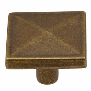 1-1/4 in. Antique Brass Square Pyramid Cabinet Knob (10-Pack)
