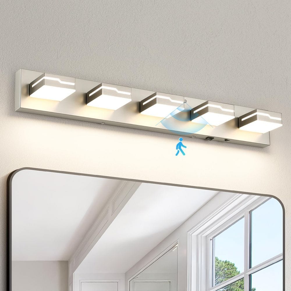 32.28 in. 5-Light Brushed Nickel Modern Bathroom Vanity Light with LED 3CCT Adjustable Motion Sensor and Rotatable price history on PriceWatchPro
