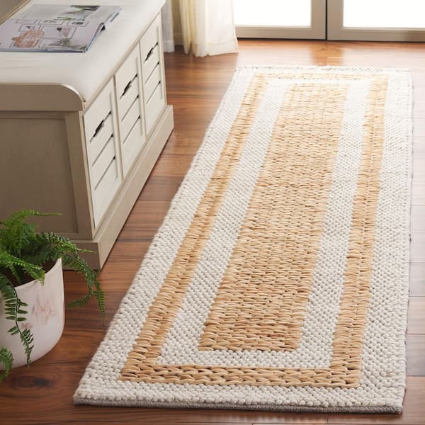 Natura 2 ft. x 8 ft. Natural/Ivory Modern Border Runner Rug