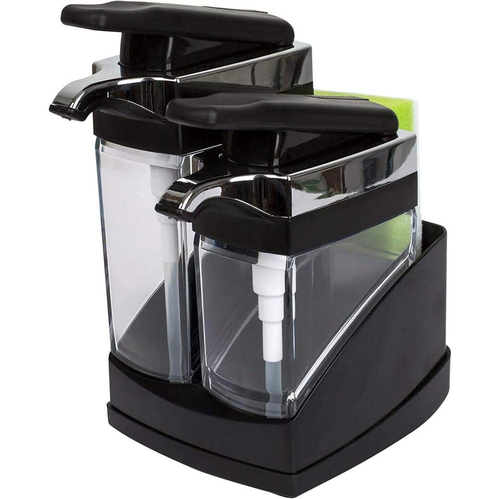 8 x 4 x 4 Black Duo Sider Soap Dispenser with 14.5 fl. oz & Sponge Storage