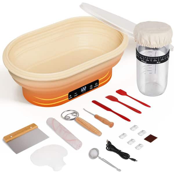 Sourdough Starter Kit with 6-Temp (77-122°F) Graphene Warmer, 4L Oval Thermostatic Proofing Banneton for Bread Making