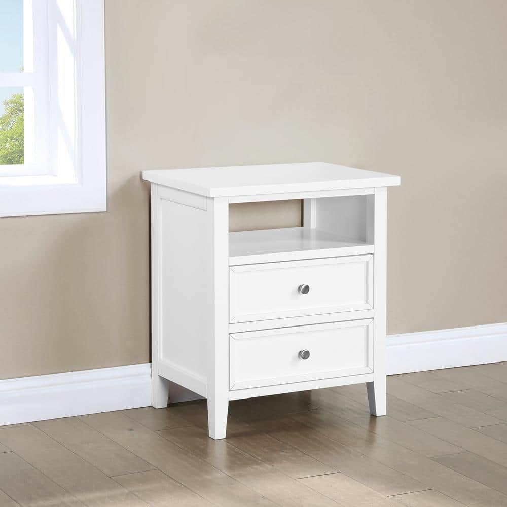 Walker White Poplar Wood 2-Drawer Nightstand with Nickel Knobs