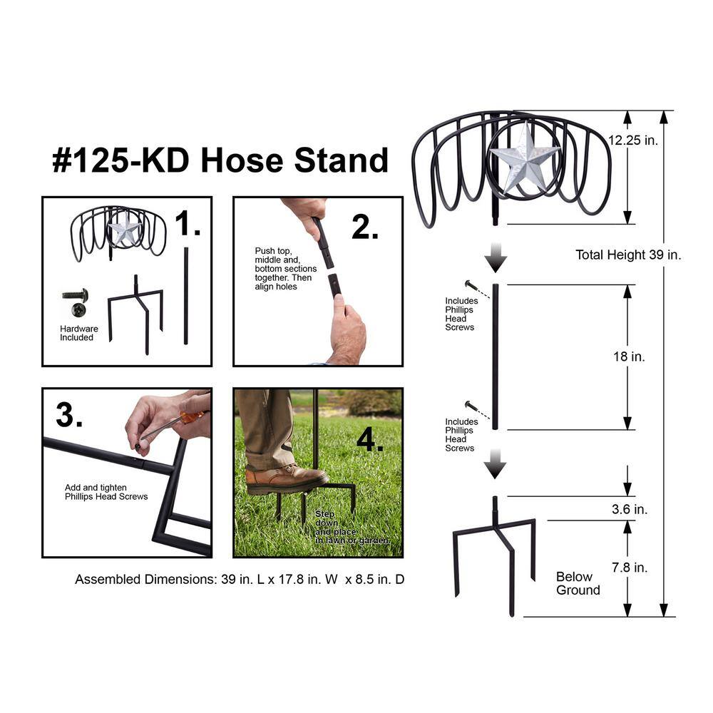 Black Steel Garden Hose Stand with Galvanized Star