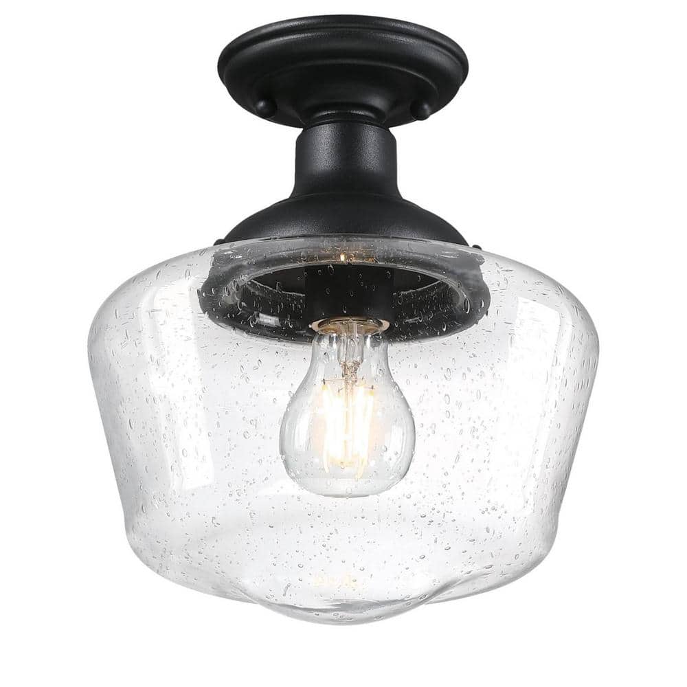 Black and Clear Glass Semi-Flush Mount Ceiling Light