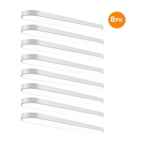 8-Pack 4 ft. x 10 in. LED Flush Mount Ceiling Light, Selectable CCT 2700K-5000K, Dimmable Low Profile 4000LM 55W, White