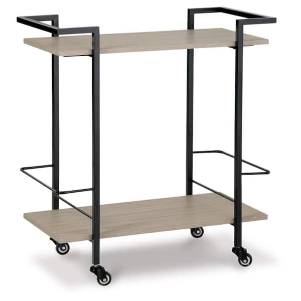 Signature DESIGN BY ASHLEY Waylowe Brown/Black Bar Cart with Locking Casters and Shelf
