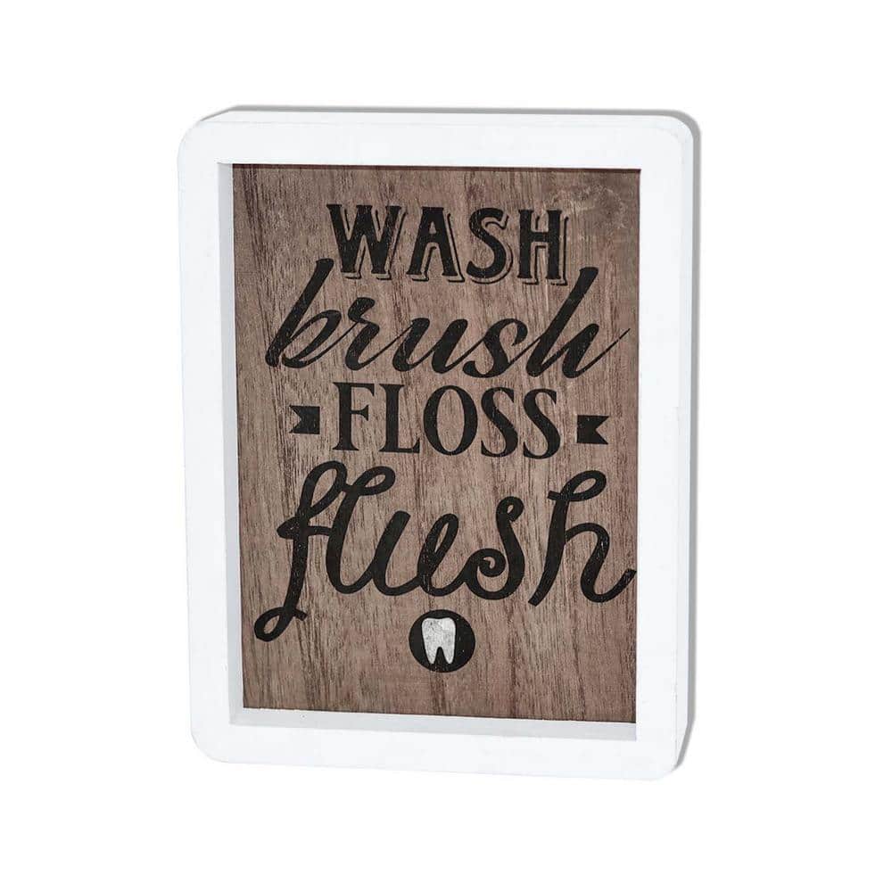 Flush floss brush wash bathroom signs