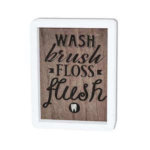 Wash Brush Floss Flush Bathroom Wood Framed Wall Decorative Sign