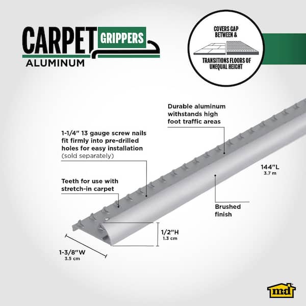 1-1/2 in. x 144 in. Satin Silver Brushed Carpet Grip Transition Strip