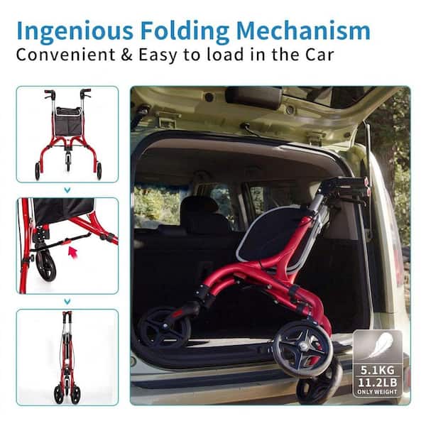 JFVKAF 3 Wheel Series Ultra Lightweight Foldable Rollator Walker