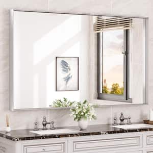 60 in. W x 36 in. H Rectangular Framed Aluminum Square Corner Wall Mount Bathroom Vanity Mirror in Brushed Nickel