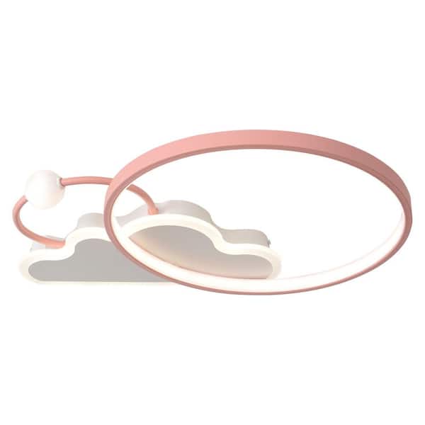 OUKANING 19.68 in. Pink Creative Flush Mount Dimmable LED Ceiling Light with Acrylic Shade and Remote, for Living Room Bedroom