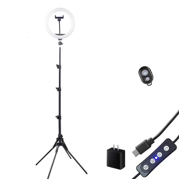 10.2 in. White Ring Light with 24-Watt Adjustable Color and Brightness 74 in. Stand Phone Clip for Photo Video Live
