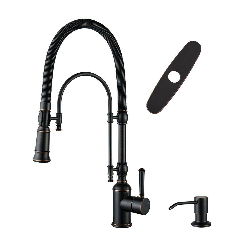 20.7 in. H Single Handle Deck Mount Pull Down Sprayer Kitchen Faucet with 360° Spout Swivel in Oil Rubbed Bronze price history on PriceWatchPro