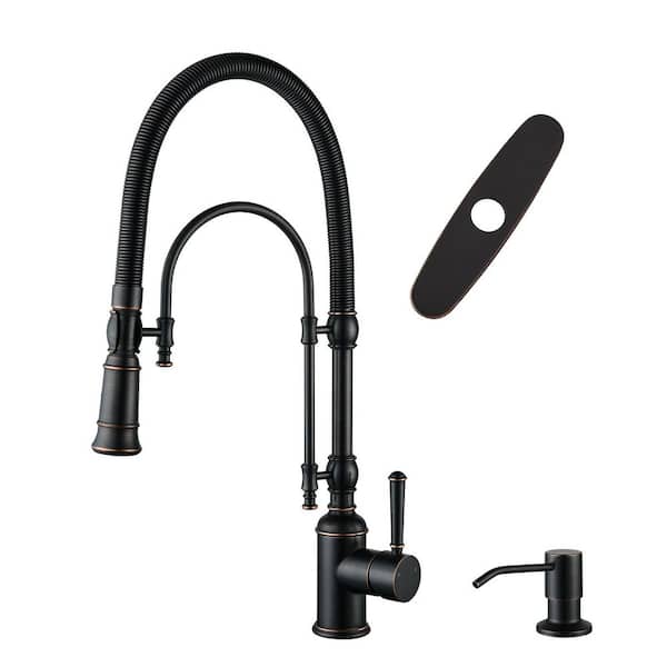 20.7 in. H Single Handle Deck Mount Pull Down Sprayer Kitchen Faucet with 360° Spout Swivel in Oil Rubbed Bronze